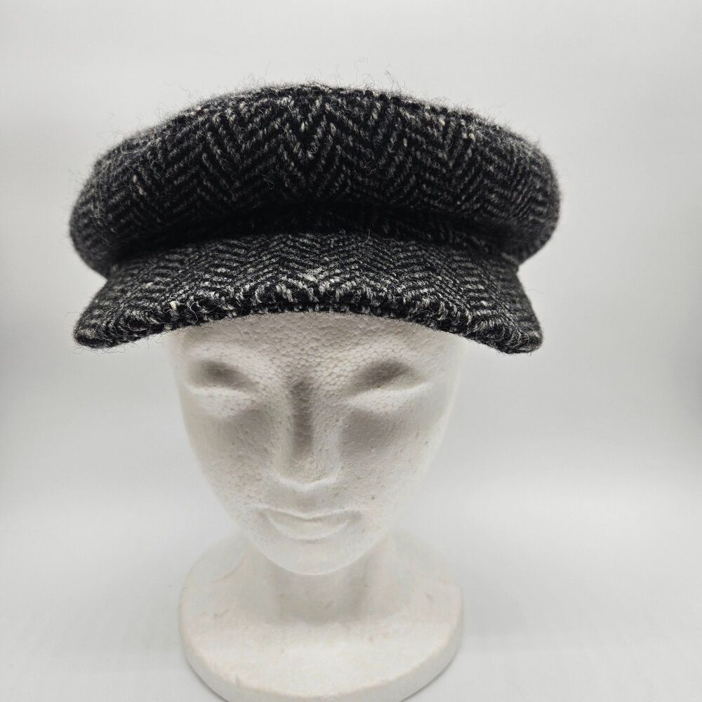 Wigens Wool Flat Cap 7 1/2 Sz 61 Gray Tweed Herringbone Cabbie Ear Flap Lined